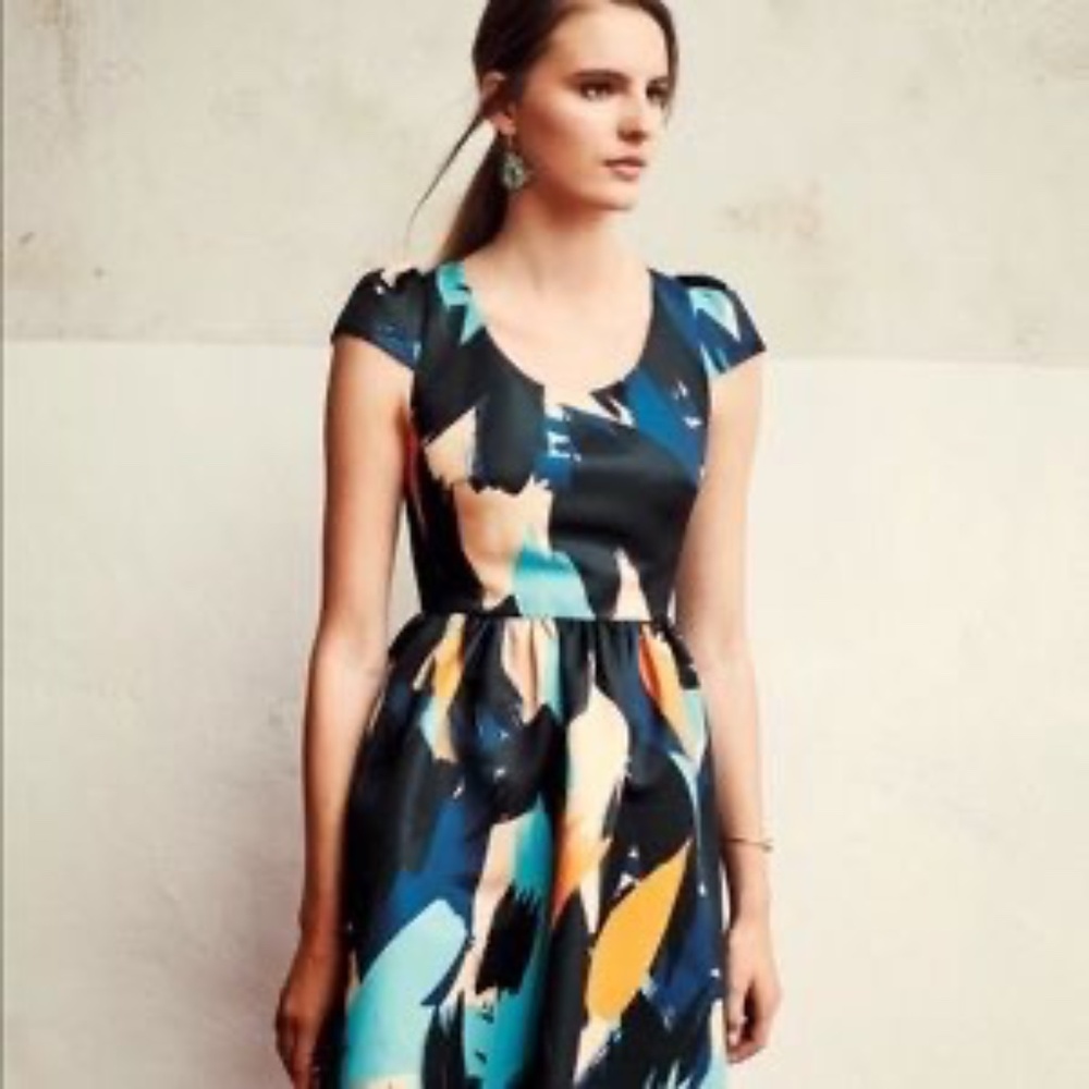 Anthropologie Moulinette Soeurs full skirt Pinion mini dress black blue
